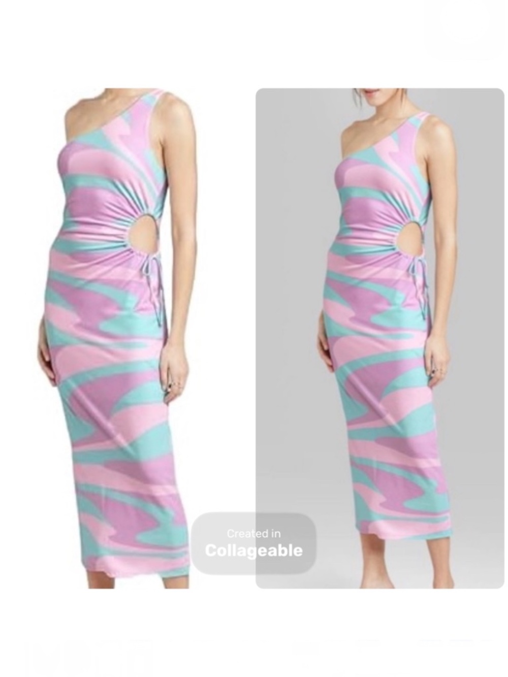 Wild Fable One Shoulder Pink & Aqua Dress, Sz XL, Side Cut-Out